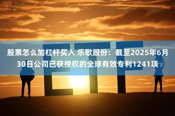 股票怎么加杠杆买入 乐歌股份：截至2025年6月30日公司已获授权的全球有效专利1241项